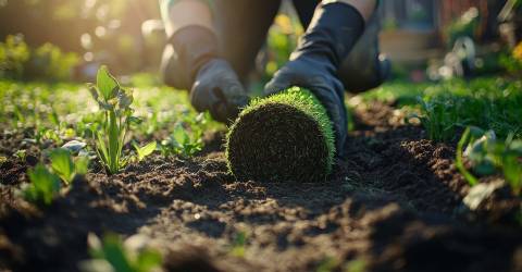 Grasmat in een tuin leggen